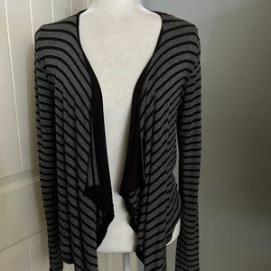 Women's Reversible Black Black& Gray Stripe Distressed Long Sleeve Shrug S/M